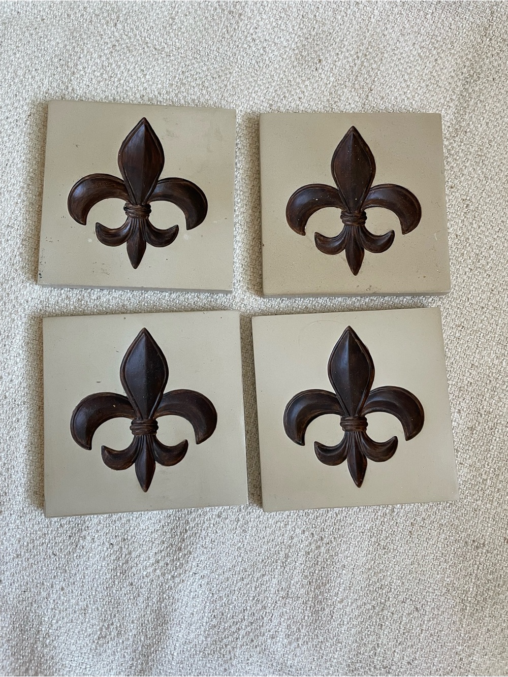 Decorative Fleur-de-Lis Tile Coasters Cream and Brown Set of 4